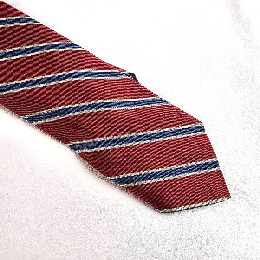 Robert Talbott Mens Silk Rep Stripe Tie Red Blue Classic Business USA Made